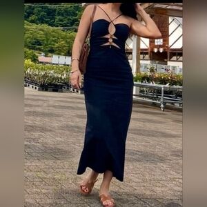 Zara Black Midi Dress with Strap Detail